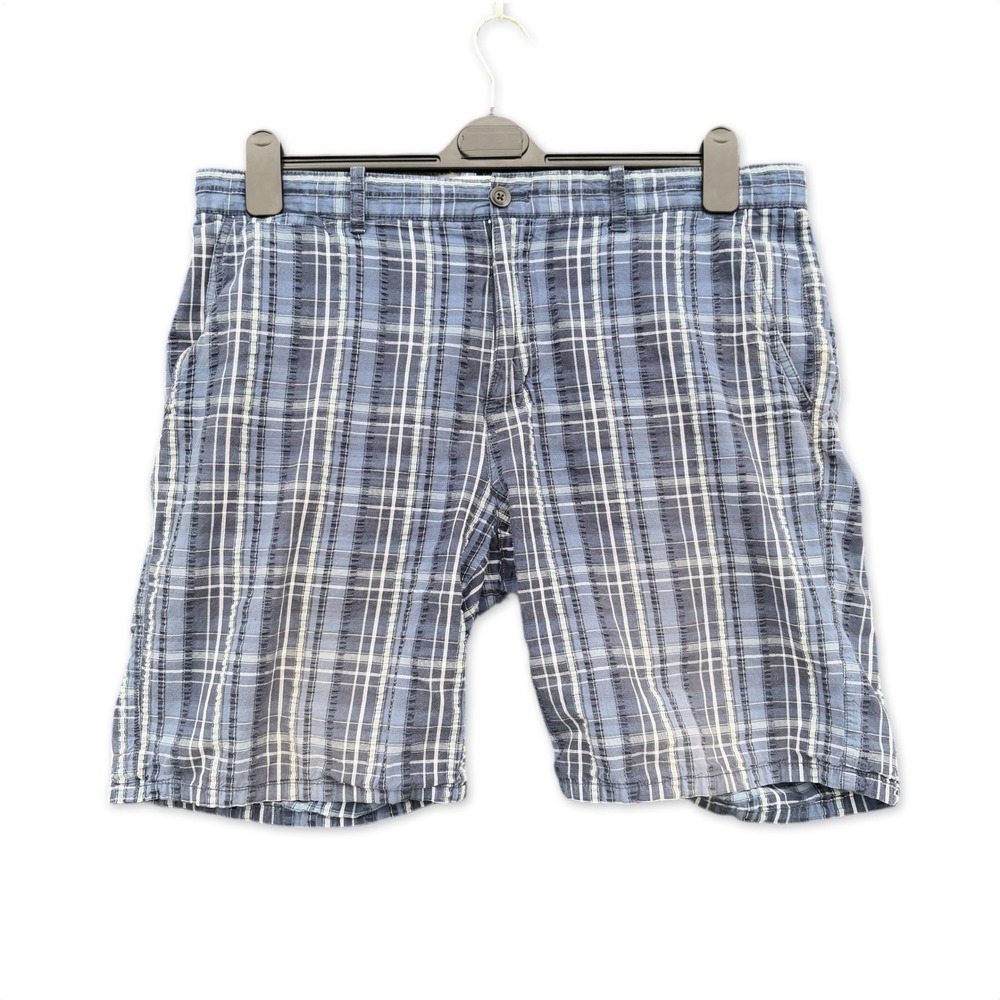 Island Republic Plaid Shorts Men 38 Blue White Textured Cotton Flat Front Hawaii